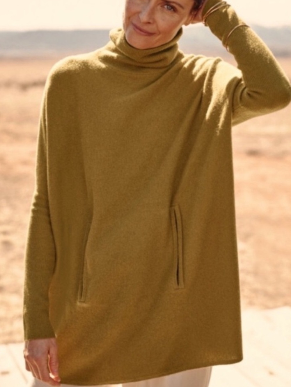 Garnet Hill cashmere Oversized Kangaroo Pocket Turtleneck Sweater
